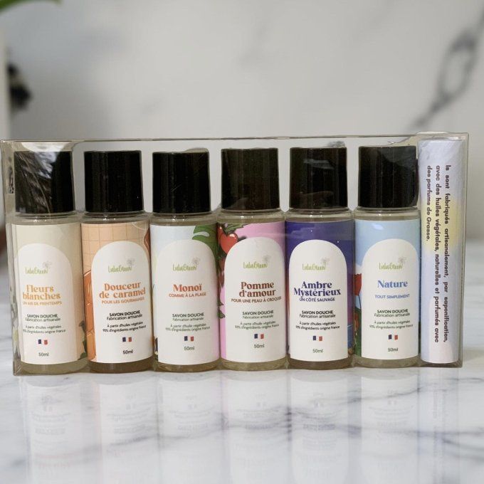 Coffret collection de 6 savons liquides naturels Lulu Green, cadeau éco-responsable fabriqué en Fran