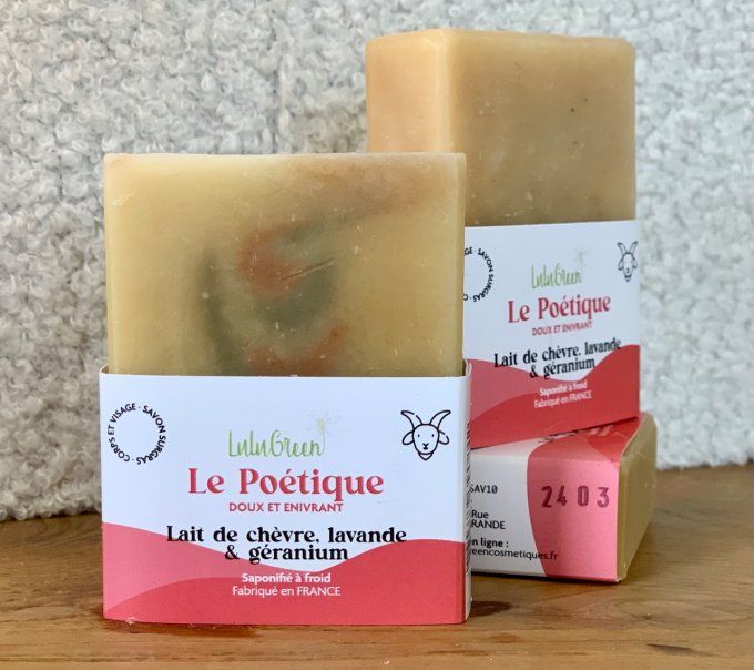 LE POETIQUE, savon au lait de chèvre délicatement parfumé à la Lavande et Géranium