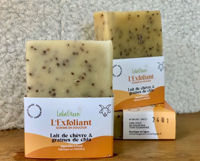 L'EXFOLIANT, savon au lait de chèvre et graines de chia