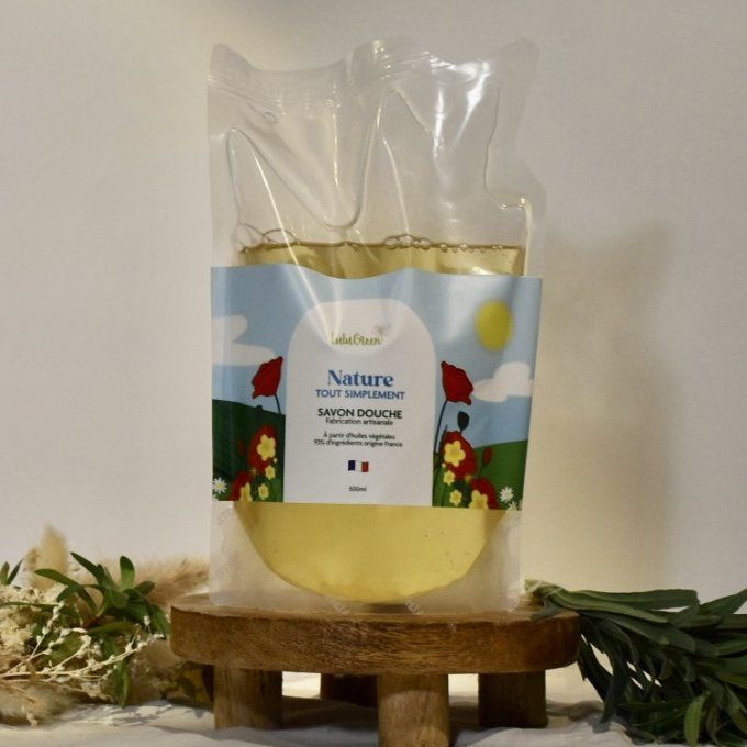 Recharge écologique 500mL de savon liquide Nature bio sans parfum pour peaux sensibles, format écono