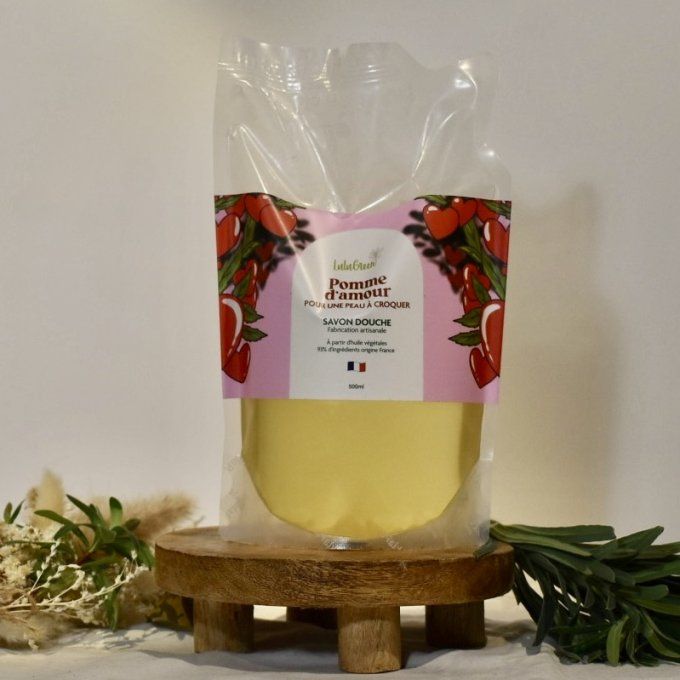 Recharge écologique savon liquide Pomme d'Amour bio 500ml texture onctueuse