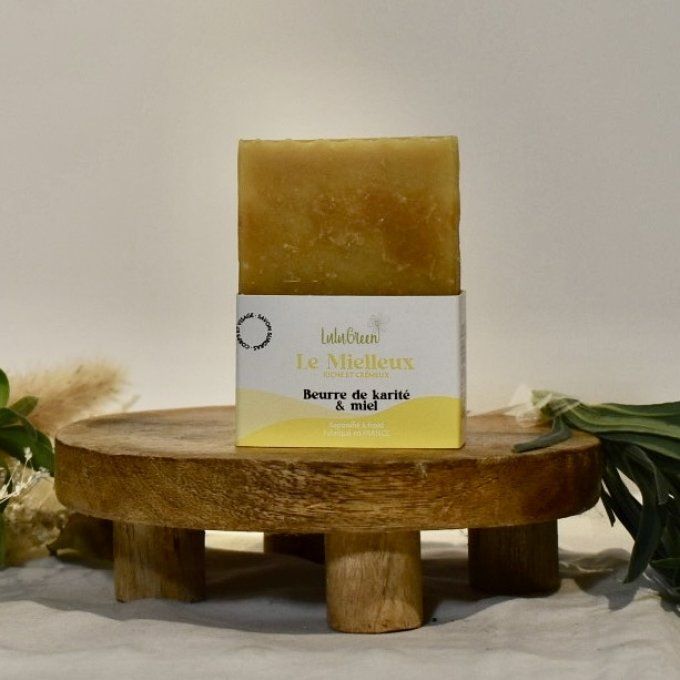 Savon bio Mielleux au miel et beurre de karité, fabriqué artisanalement à Iguerande pour les peaux s