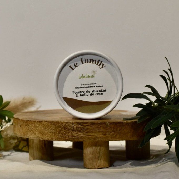 Shampoing solide Family à l'huile de coco et shikakai pour tous types de cheveux, alternative écolog