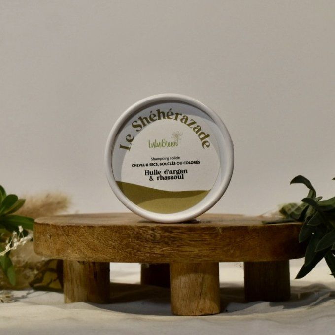 Shampoing solide Shéhérazade à l'huile d'argan, rhassoul et guimauve pour cheveux bouclés et secs, f